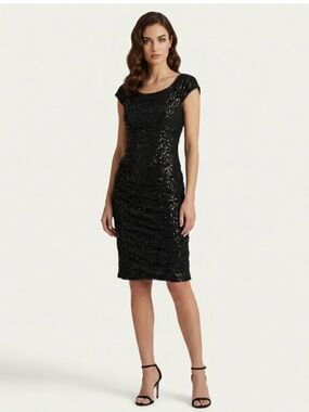 Ralph Lauren Black Sequin Midi Sheath Dress